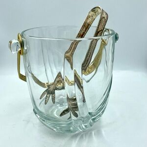 Vintage Italian Glass Ice Bucket with tongs for Barware